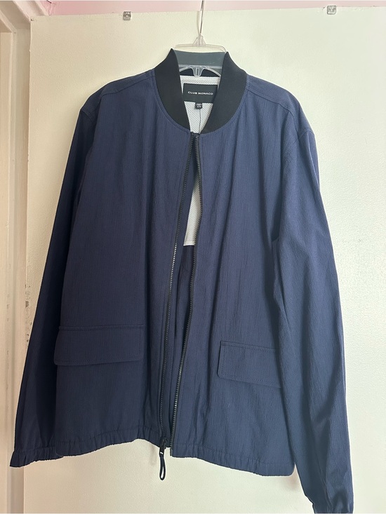 Club Monaco Other - Club Monaco Navy Seersucker Bomber Jacket with Black Rib Collar